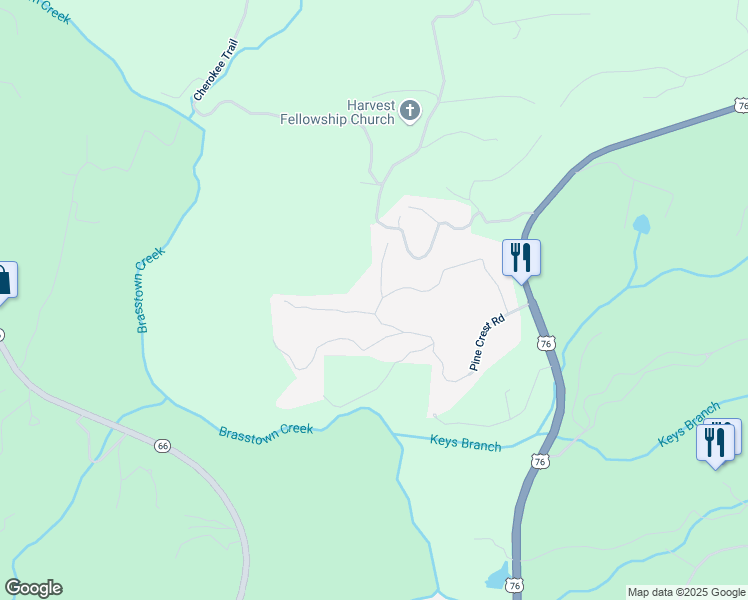 map of restaurants, bars, coffee shops, grocery stores, and more near 807 Bent Tree Lane in Young Harris