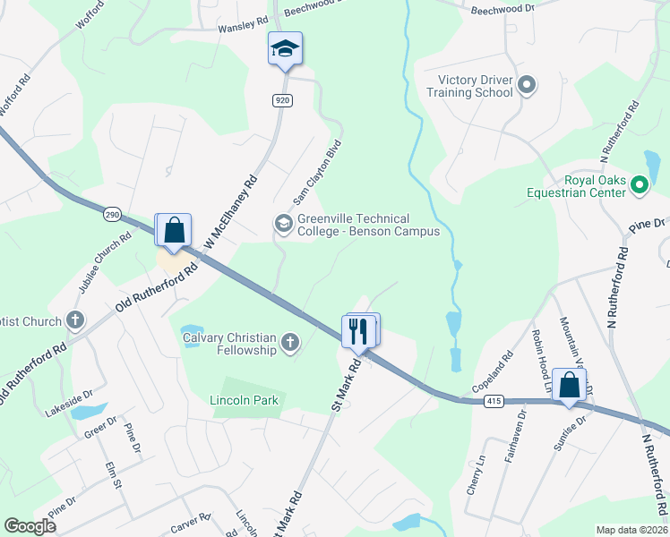 map of restaurants, bars, coffee shops, grocery stores, and more near 525 Whispering Ct in Taylors
