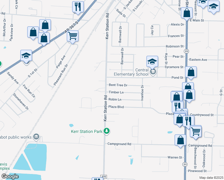 map of restaurants, bars, coffee shops, grocery stores, and more near 16 Timber Lane in Cabot