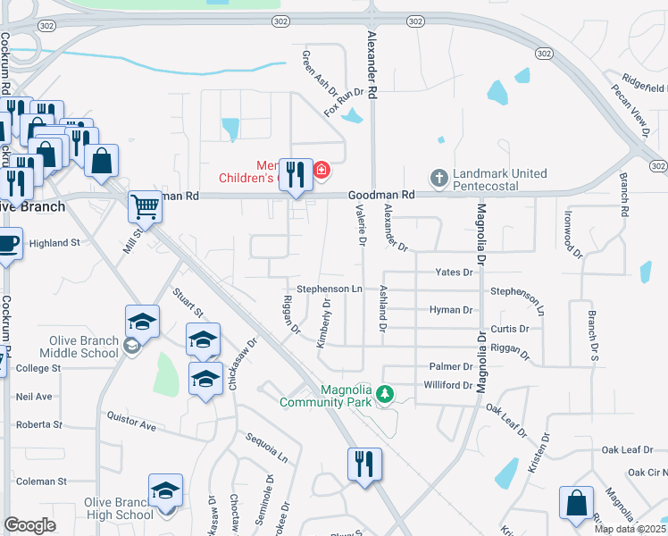 map of restaurants, bars, coffee shops, grocery stores, and more near 9912 Maury Cove in Olive Branch