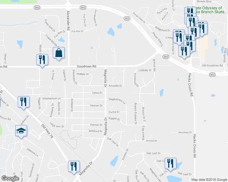 map of restaurants, bars, coffee shops, grocery stores, and more near 10350 Yates Drive in Olive Branch