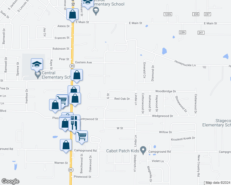 map of restaurants, bars, coffee shops, grocery stores, and more near 29 G Street in Cabot