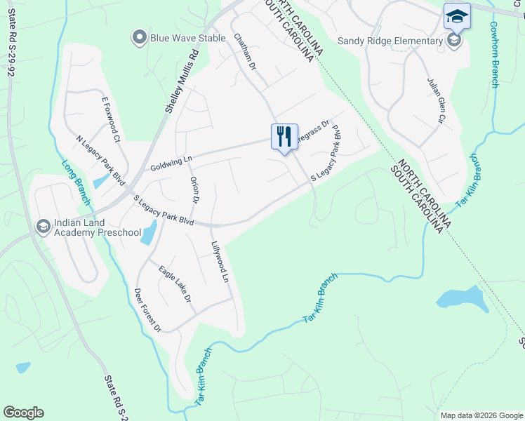 map of restaurants, bars, coffee shops, grocery stores, and more near 3051 South Legacy Park Boulevard in Indian Land