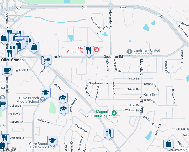 map of restaurants, bars, coffee shops, grocery stores, and more near 6813 Maury Drive in Olive Branch