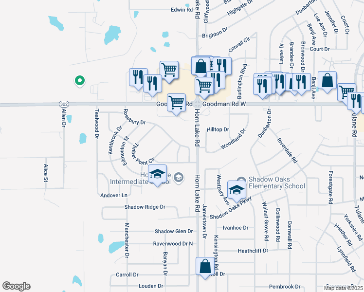map of restaurants, bars, coffee shops, grocery stores, and more near 6753 Hunter's Crossing Road in Horn Lake