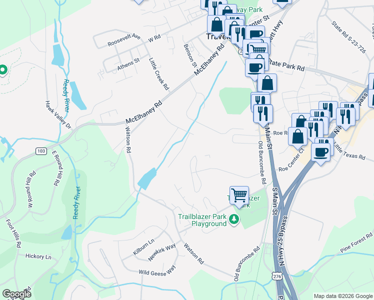 map of restaurants, bars, coffee shops, grocery stores, and more near 609 Brooks Pointe Circle in Travelers Rest