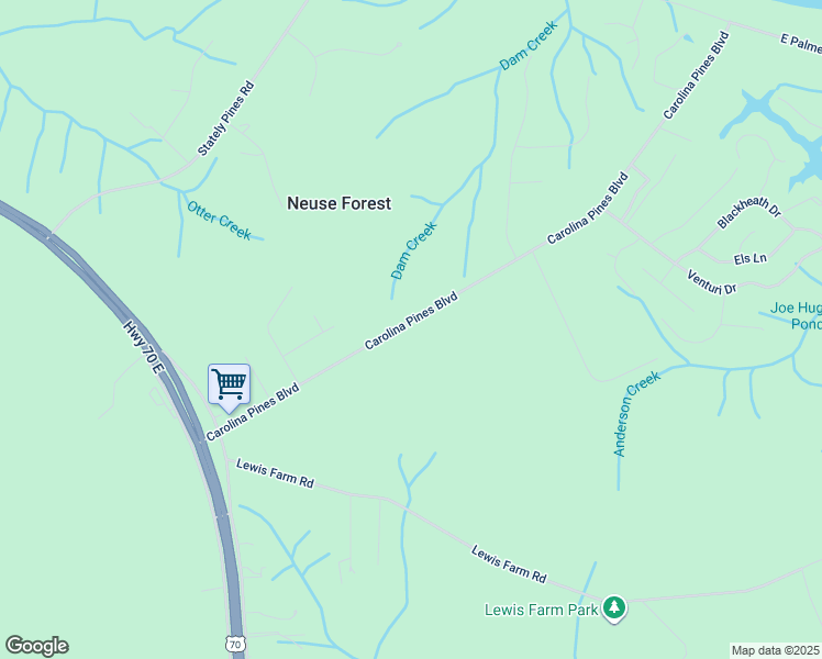 map of restaurants, bars, coffee shops, grocery stores, and more near 205 Carolina Pines Boulevard in New Bern