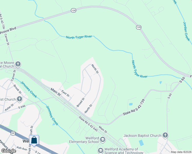 map of restaurants, bars, coffee shops, grocery stores, and more near 159 North Street in Wellford