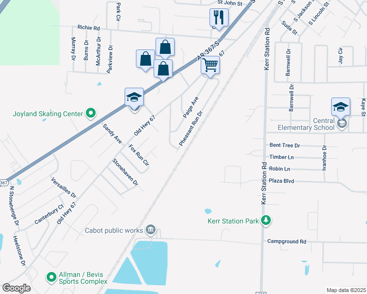 map of restaurants, bars, coffee shops, grocery stores, and more near 58 Pheasant Run Drive in Cabot