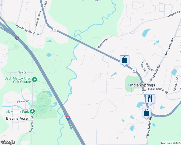 map of restaurants, bars, coffee shops, grocery stores, and more near 108 Joshua Farms Lane in Ringgold