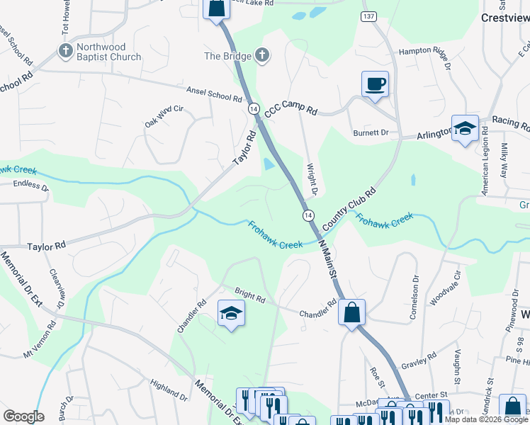 map of restaurants, bars, coffee shops, grocery stores, and more near 151 Taylor Road in Greer