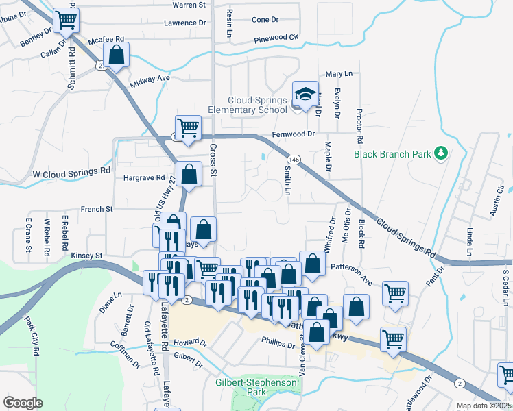 map of restaurants, bars, coffee shops, grocery stores, and more near 2197 Lafayette Road in Fort Oglethorpe
