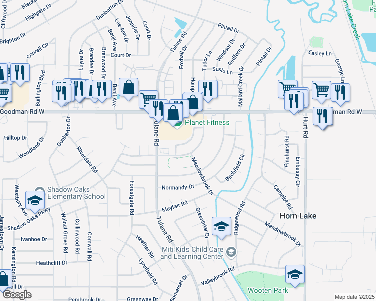 map of restaurants, bars, coffee shops, grocery stores, and more near 6941 Tulane Road East in Horn Lake