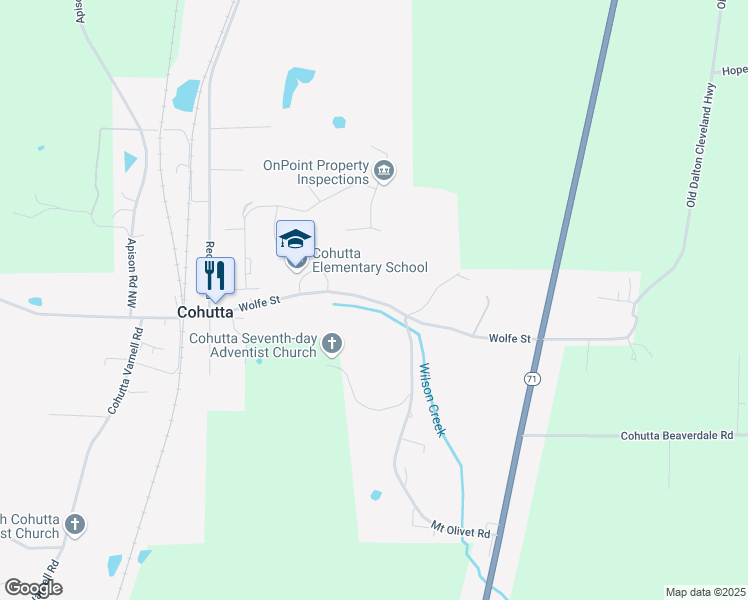 map of restaurants, bars, coffee shops, grocery stores, and more near 254 Wolfe Street in Cohutta