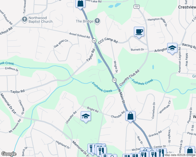 map of restaurants, bars, coffee shops, grocery stores, and more near 151 Taylor Road in Greer