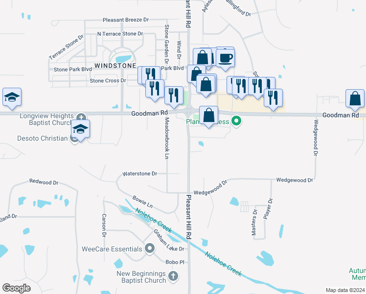map of restaurants, bars, coffee shops, grocery stores, and more near 6872 Meadowbrook Lane in Olive Branch
