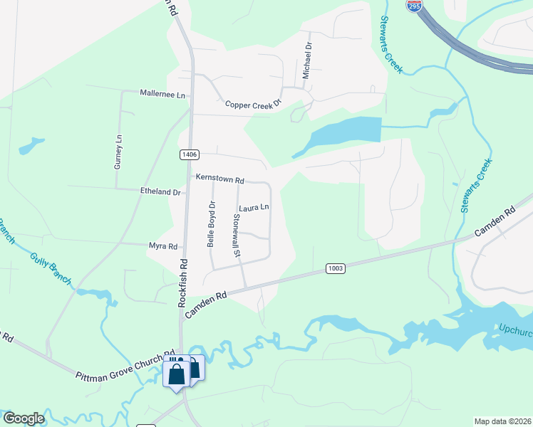 map of restaurants, bars, coffee shops, grocery stores, and more near 107 Laura Lane in Raeford