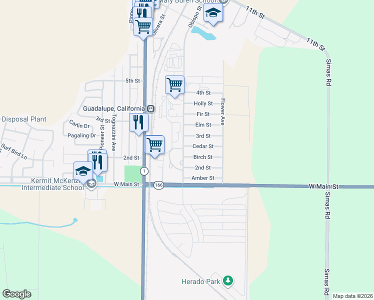 map of restaurants, bars, coffee shops, grocery stores, and more near in Guadalupe
