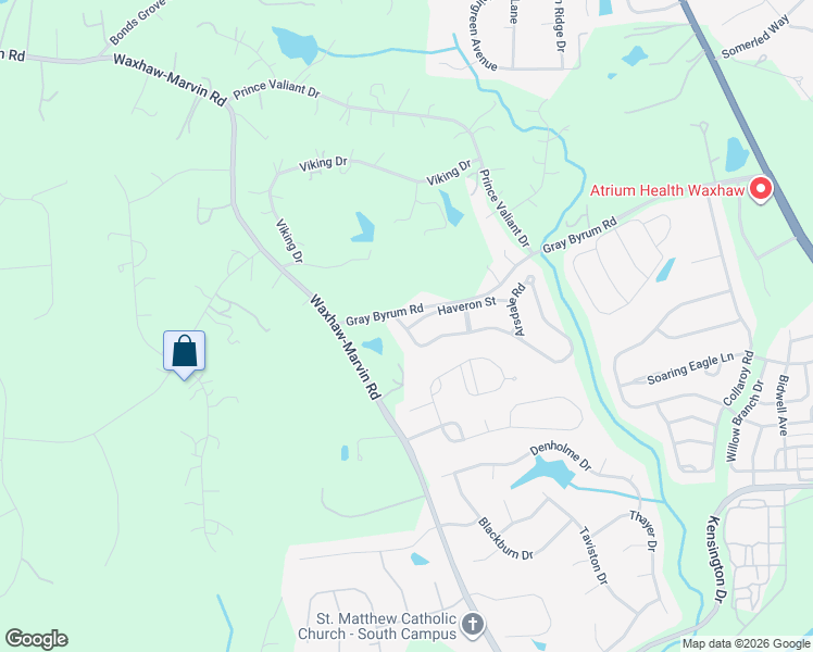 map of restaurants, bars, coffee shops, grocery stores, and more near 2703 Arsdale Road in Waxhaw