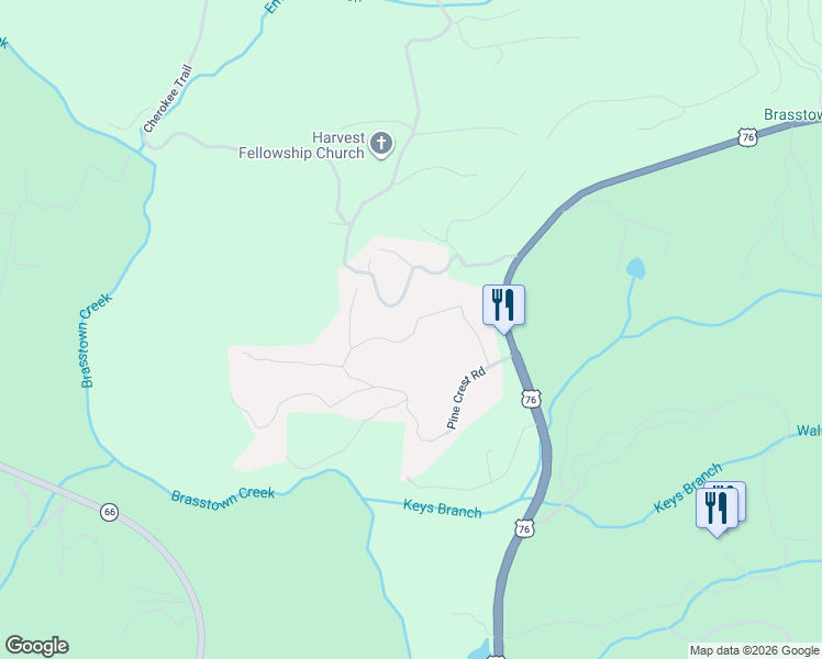 map of restaurants, bars, coffee shops, grocery stores, and more near 5122 Summer Wood Lane in Young Harris
