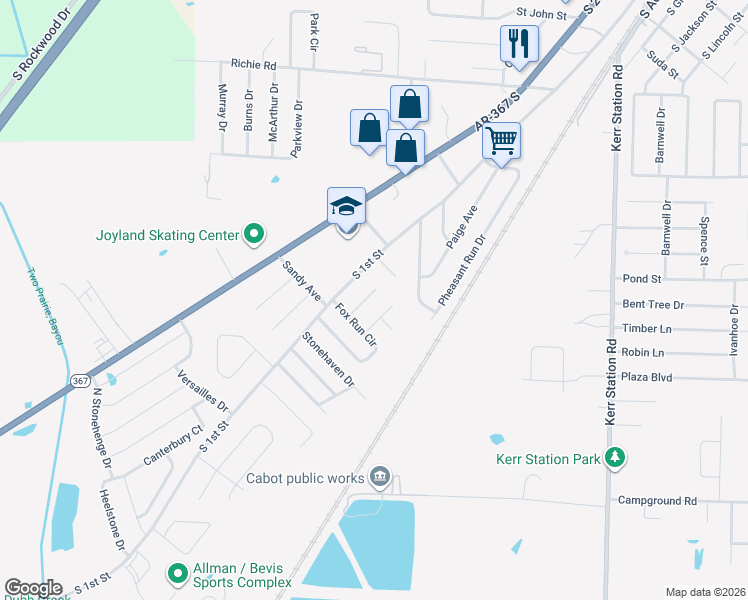 map of restaurants, bars, coffee shops, grocery stores, and more near 1608 Cajun Cove in Cabot