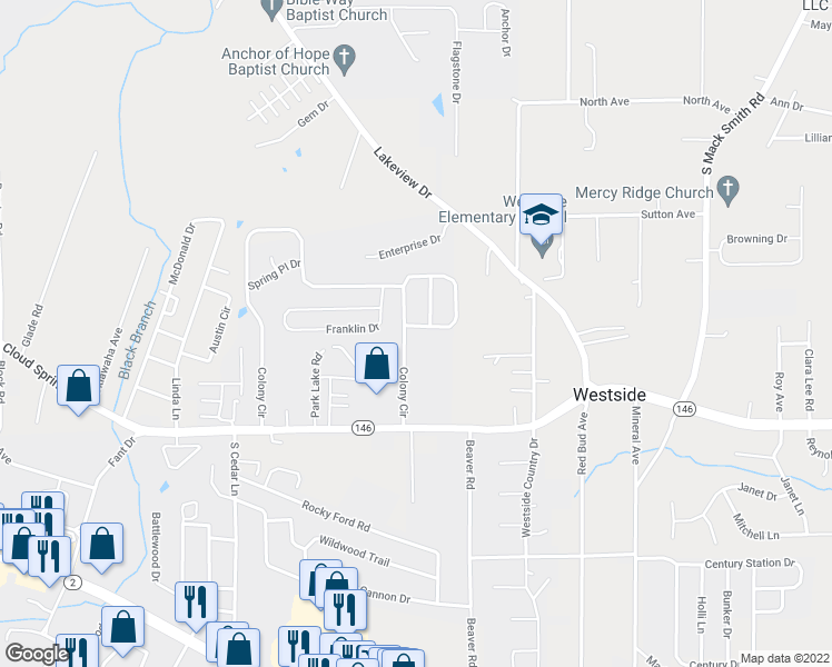 map of restaurants, bars, coffee shops, grocery stores, and more near 20 Trade Wind Drive in Fort Oglethorpe