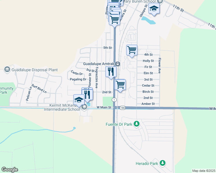 map of restaurants, bars, coffee shops, grocery stores, and more near 230 Campodonico Avenue in Guadalupe