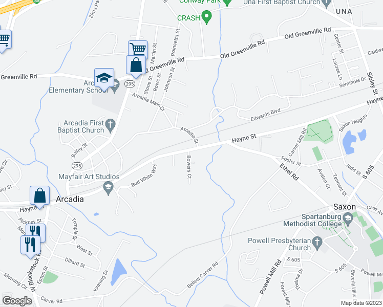 map of restaurants, bars, coffee shops, grocery stores, and more near 1615 Hayne Street in Spartanburg