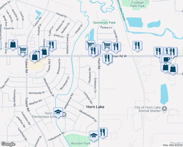 map of restaurants, bars, coffee shops, grocery stores, and more near 6835 Pinehurst Road in Horn Lake