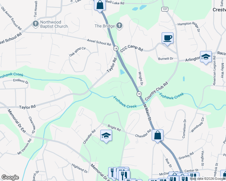 map of restaurants, bars, coffee shops, grocery stores, and more near 151 Taylor Road in Greer