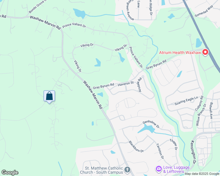 map of restaurants, bars, coffee shops, grocery stores, and more near 2705 Arsdale Road in Waxhaw