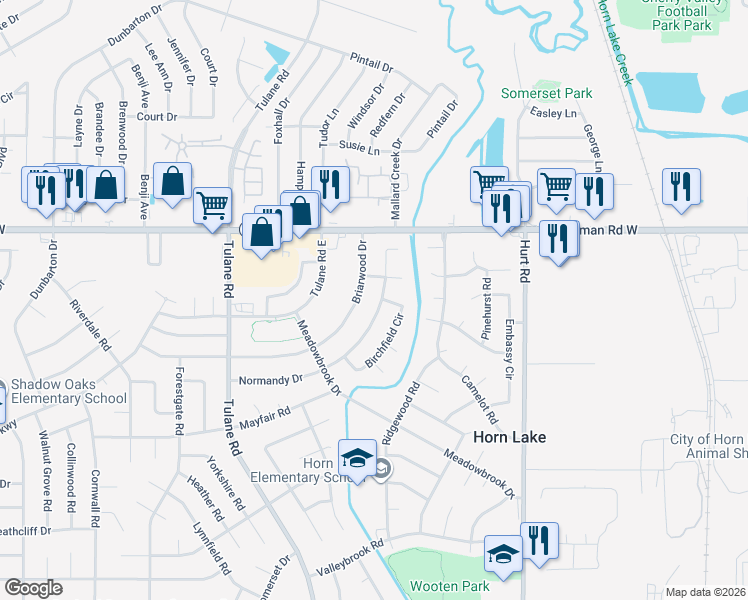 map of restaurants, bars, coffee shops, grocery stores, and more near 2840 Normandy Drive in Horn Lake