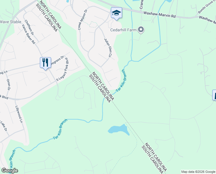 map of restaurants, bars, coffee shops, grocery stores, and more near 10610 Waxhaw Manor Drive in Waxhaw