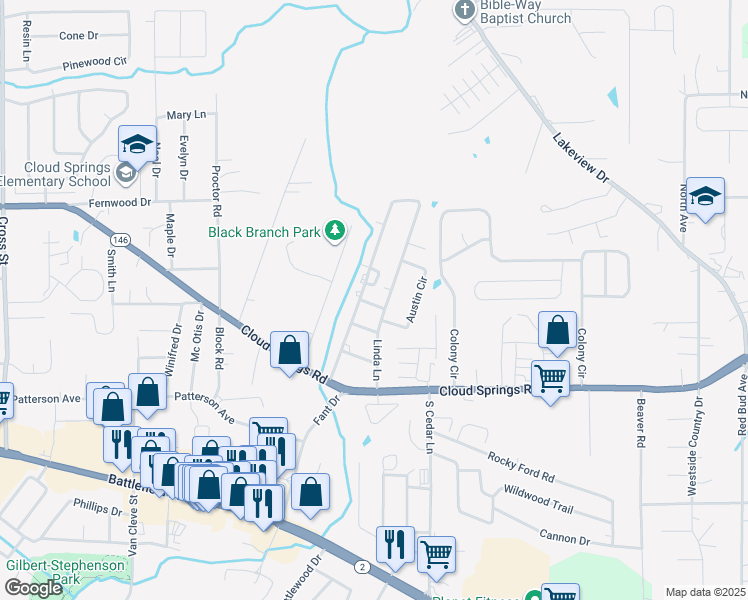 map of restaurants, bars, coffee shops, grocery stores, and more near 232 McDonald Drive in Rossville