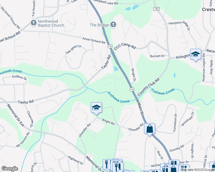 map of restaurants, bars, coffee shops, grocery stores, and more near 151 Taylor Road in Greer