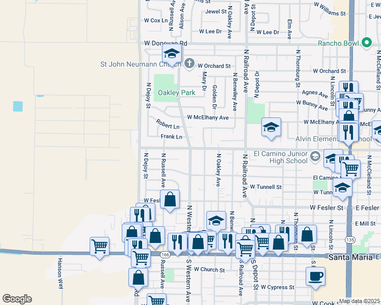 map of restaurants, bars, coffee shops, grocery stores, and more near 740 North Western Avenue in Santa Maria