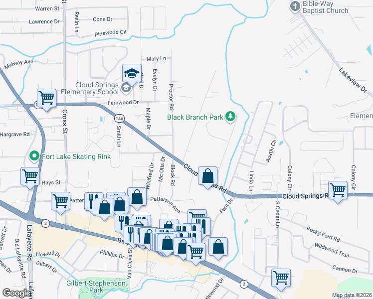 map of restaurants, bars, coffee shops, grocery stores, and more near 70 Glade Road in Rossville