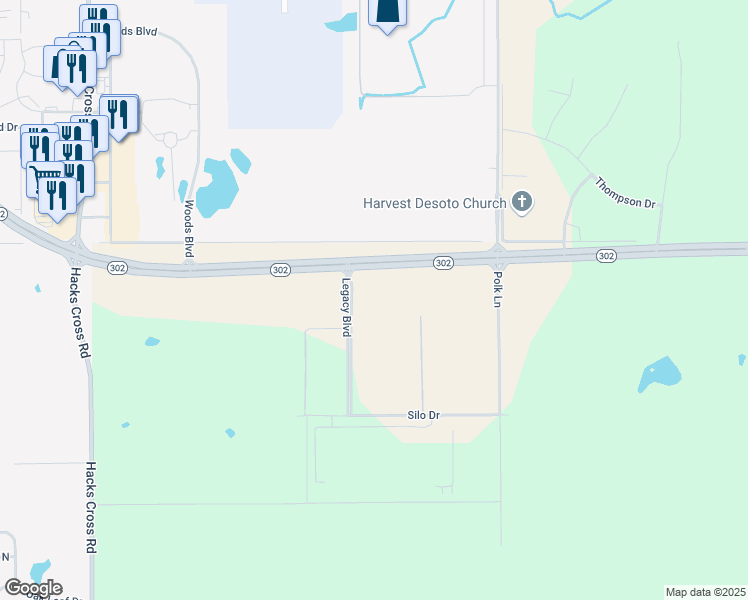 map of restaurants, bars, coffee shops, grocery stores, and more near 6750 Legacy Boulevard in Olive Branch