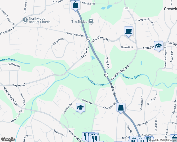 map of restaurants, bars, coffee shops, grocery stores, and more near 151 Taylor Road in Greer