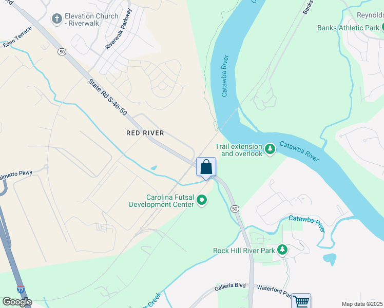 map of restaurants, bars, coffee shops, grocery stores, and more near 121 Cherry Street in Rock Hill