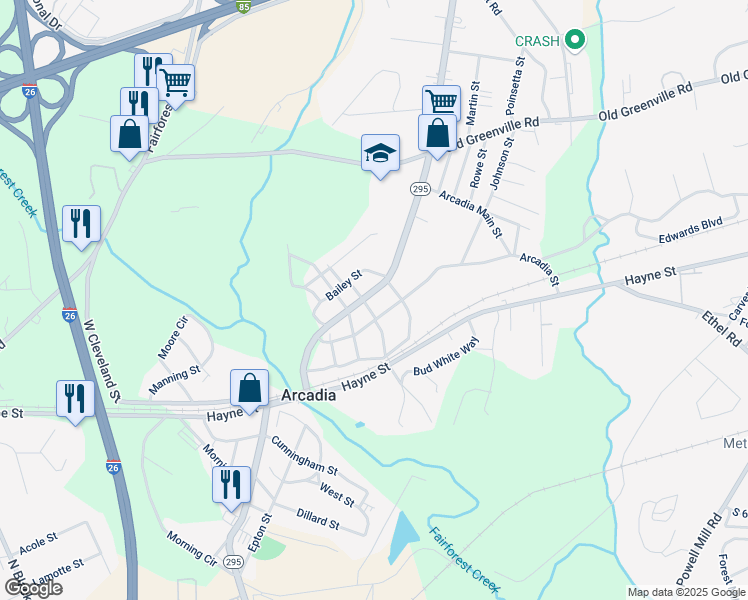map of restaurants, bars, coffee shops, grocery stores, and more near 212 Spring Street in Arcadia
