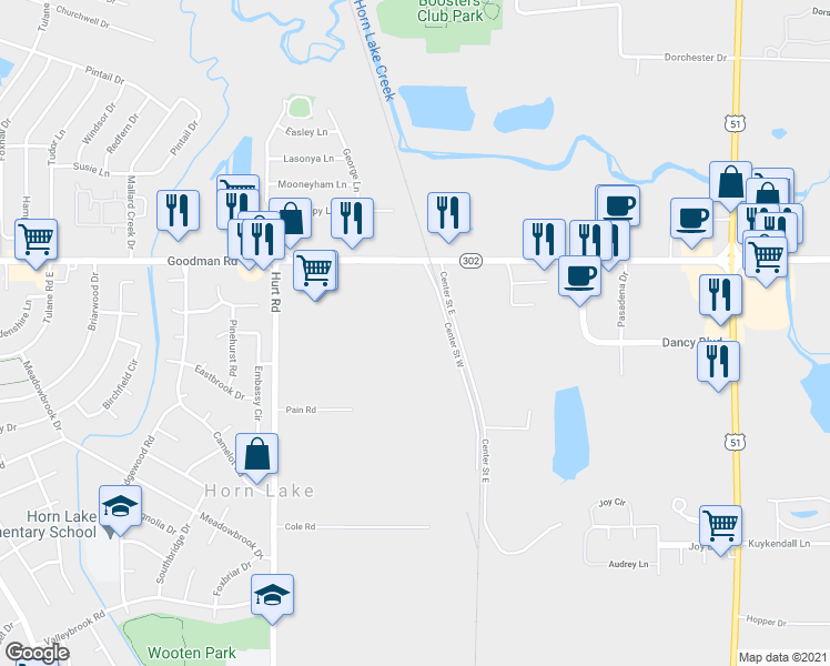 map of restaurants, bars, coffee shops, grocery stores, and more near 6841 Wallace Lane in Horn Lake