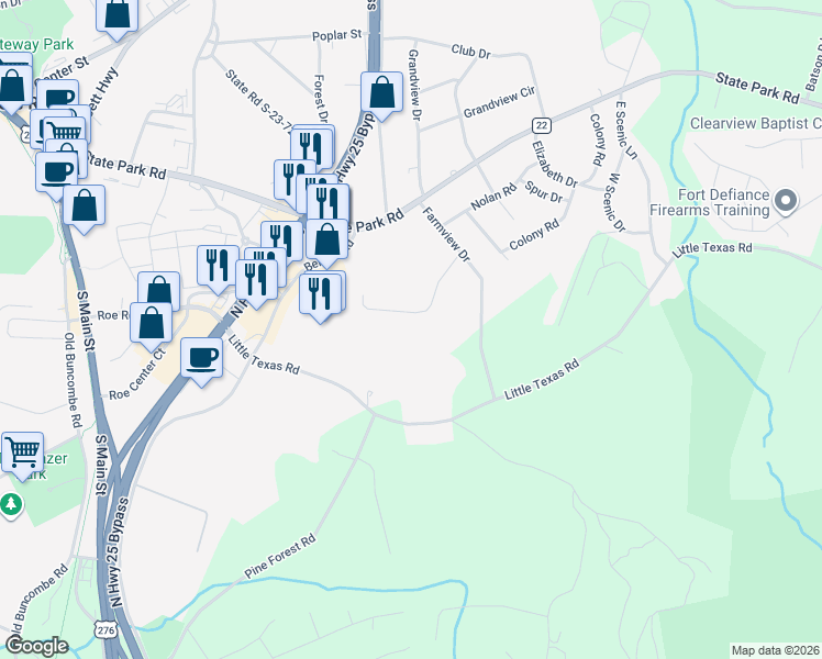 map of restaurants, bars, coffee shops, grocery stores, and more near 29 Springdale Drive in Travelers Rest