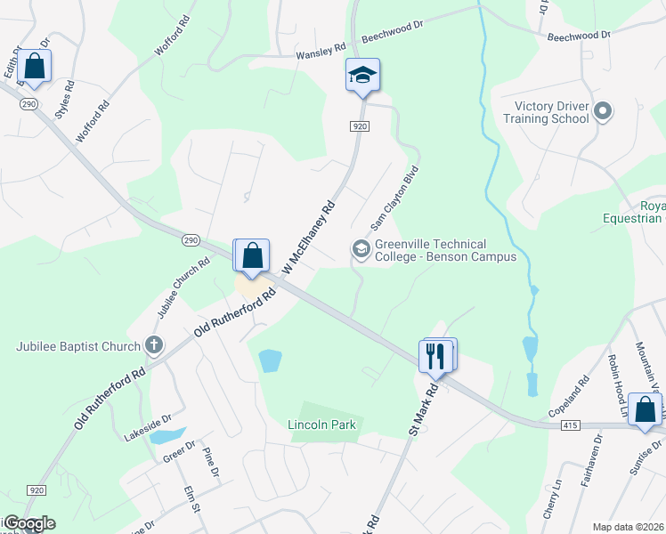 map of restaurants, bars, coffee shops, grocery stores, and more near 12 Cottonwood Tree Court in Taylors