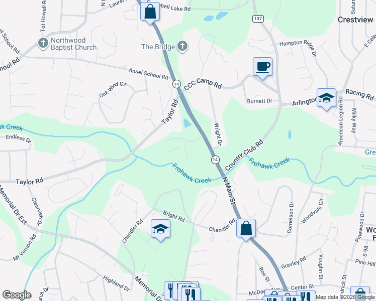 map of restaurants, bars, coffee shops, grocery stores, and more near 151 Taylor Road in Greer