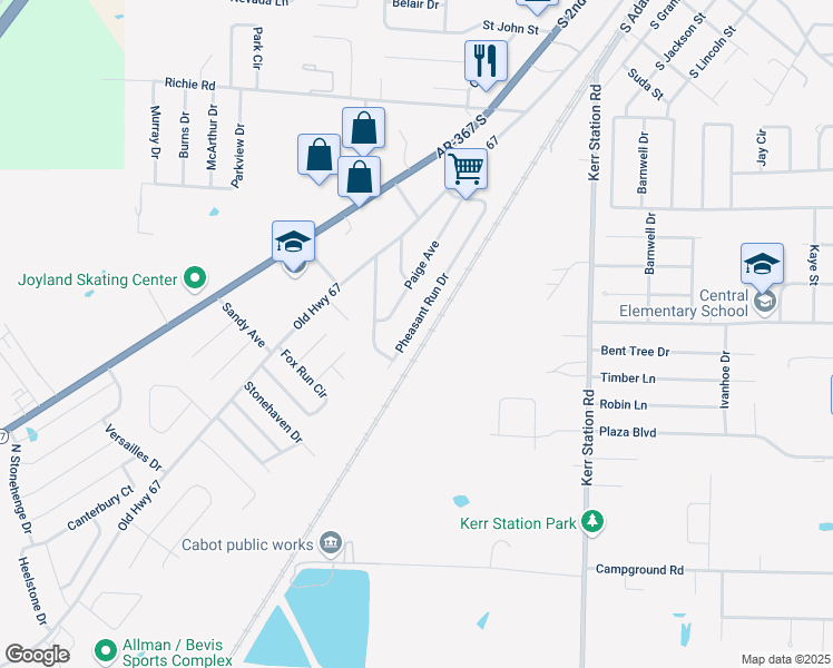 map of restaurants, bars, coffee shops, grocery stores, and more near 58 Pheasant Run Drive in Cabot