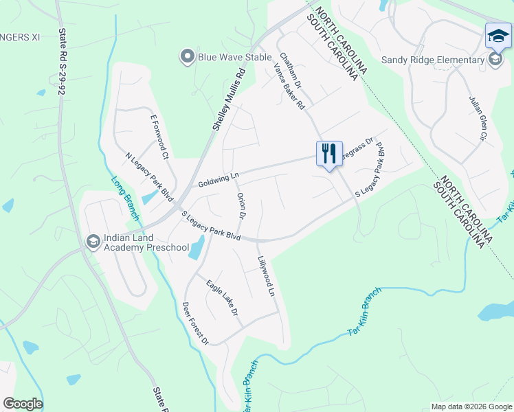 map of restaurants, bars, coffee shops, grocery stores, and more near 1664 Lillywood Lane in Indian Land