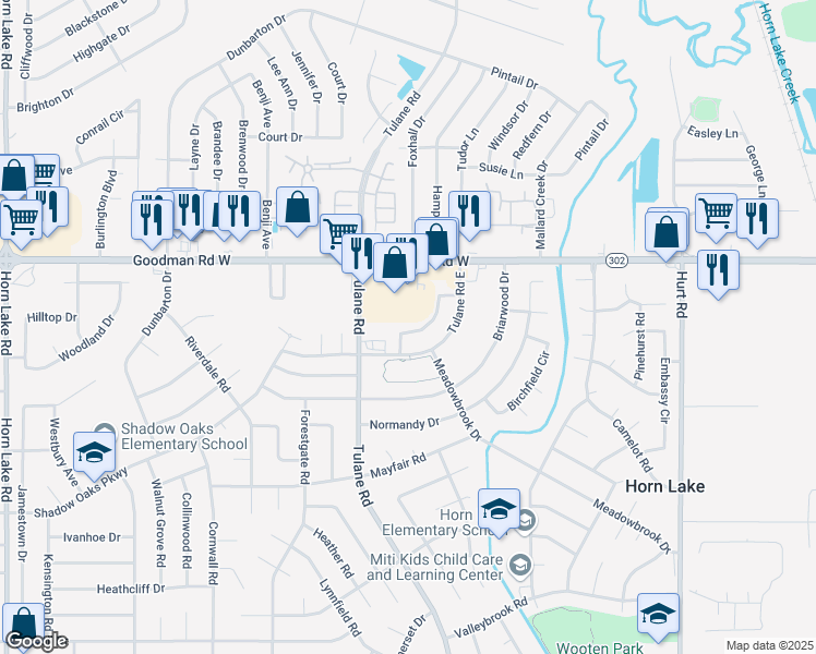 map of restaurants, bars, coffee shops, grocery stores, and more near 3340 Edenshire Lane in Horn Lake