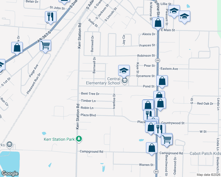 map of restaurants, bars, coffee shops, grocery stores, and more near 53 Pond Street in Cabot