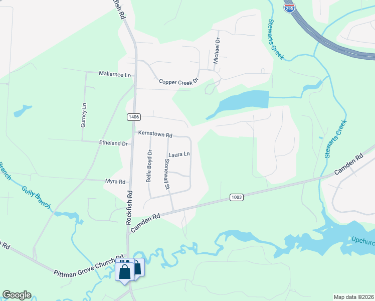 map of restaurants, bars, coffee shops, grocery stores, and more near 107 Laura Lane in Raeford